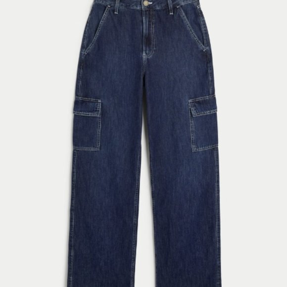 HOLLISTER Ultra High-Rise Lightweight Dark Wash Cargo Baggy Jeans - Picture 5 of 7